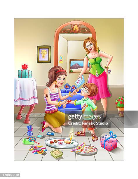 girl tying rakhi on her brother's wrist - sister face to face stock illustrations