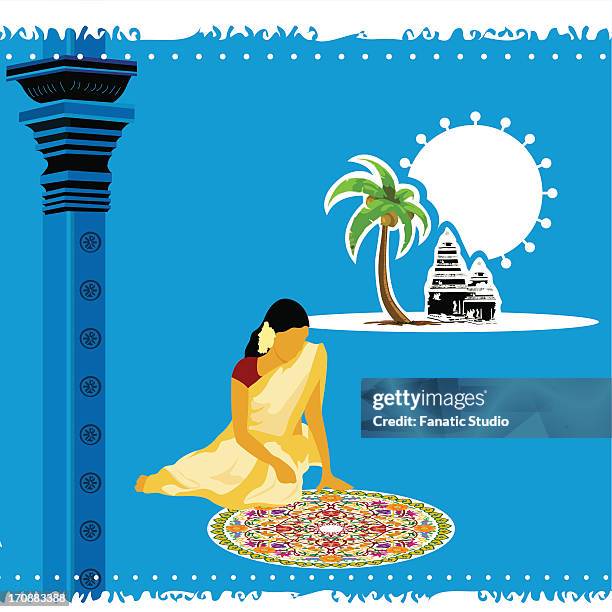 illustrazioni stock, clip art, cartoni animati e icone di tendenza di rangoli floor design for gudi padva festival celebration - onam