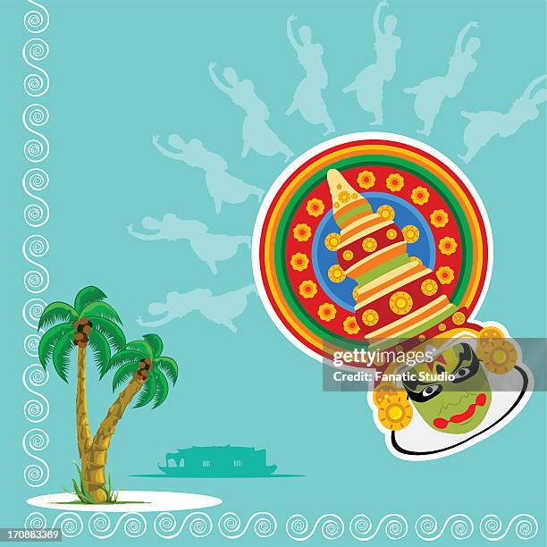 kathakali and bharatnatyam dancers, kerala, india - onam kathakali stock illustrations