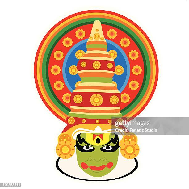 close-up of a kathakali dancer, kerala, india color - kathakali stock illustrations