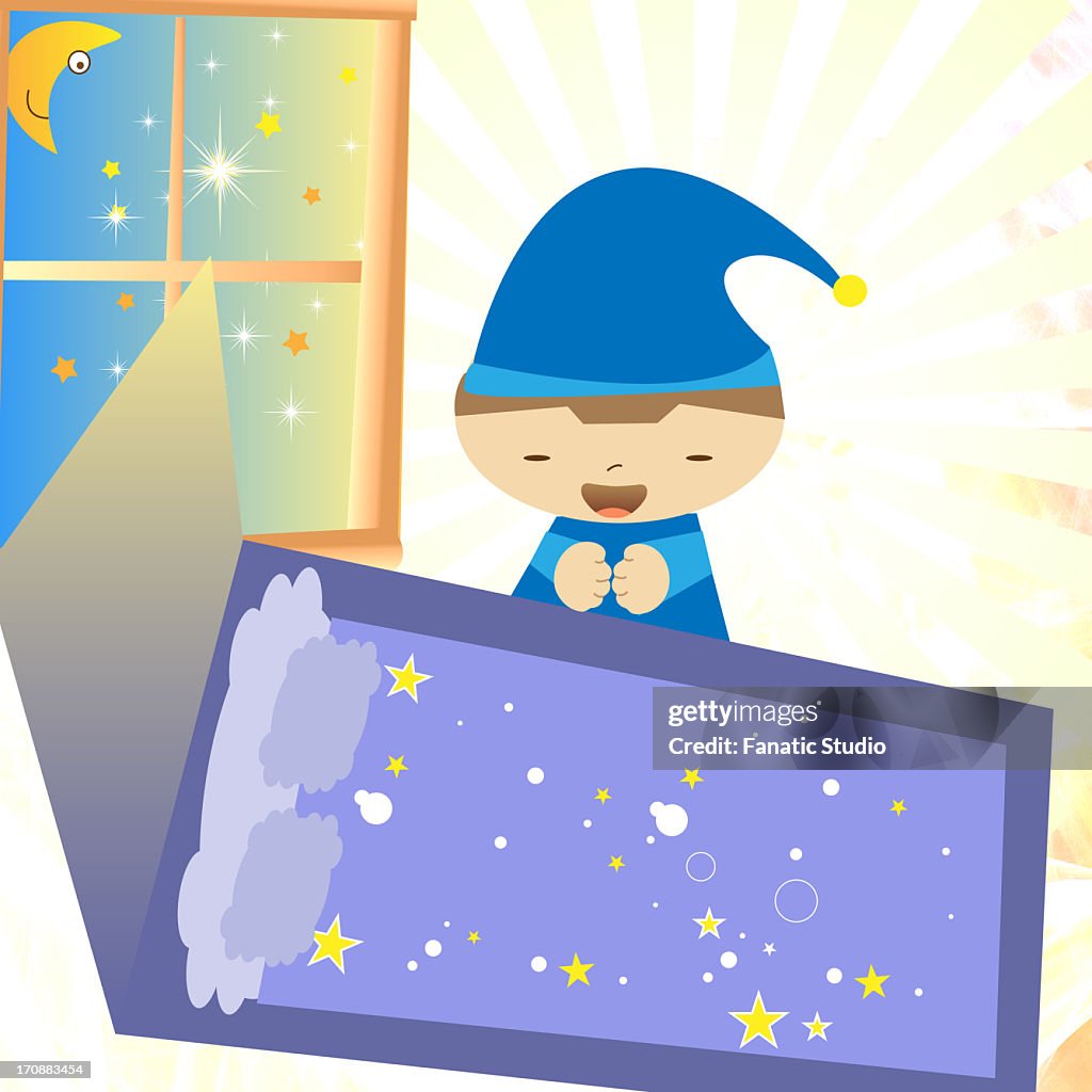 Boy praying before going to bed