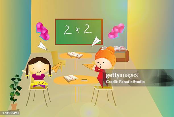 students having fun in a classroom - keeping in touch clip art stock-grafiken, -clipart, -cartoons und -symbole