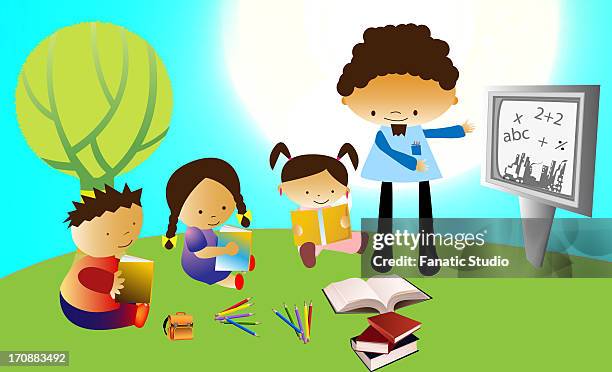 teacher in a class - keeping in touch clip art stock-grafiken, -clipart, -cartoons und -symbole