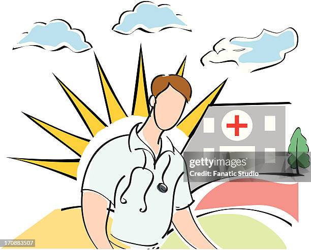 stockillustraties, clipart, cartoons en iconen met doctor with a stethoscope around his neck - medico