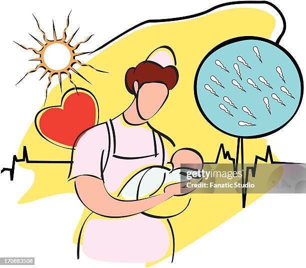 female nurse carrying a baby - medico stock-grafiken, -clipart, -cartoons und -symbole