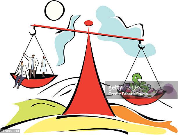 conceptual image representing doctors and medical expenses with a balance - avid pro tools stock illustrations