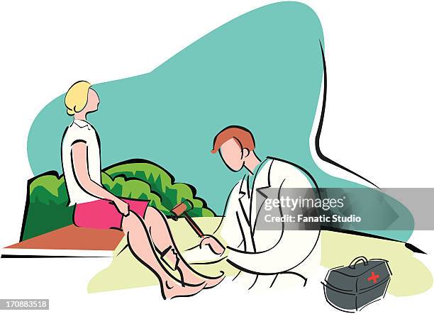 orthopedician examining a patient - orthopedic doctor stock illustrations