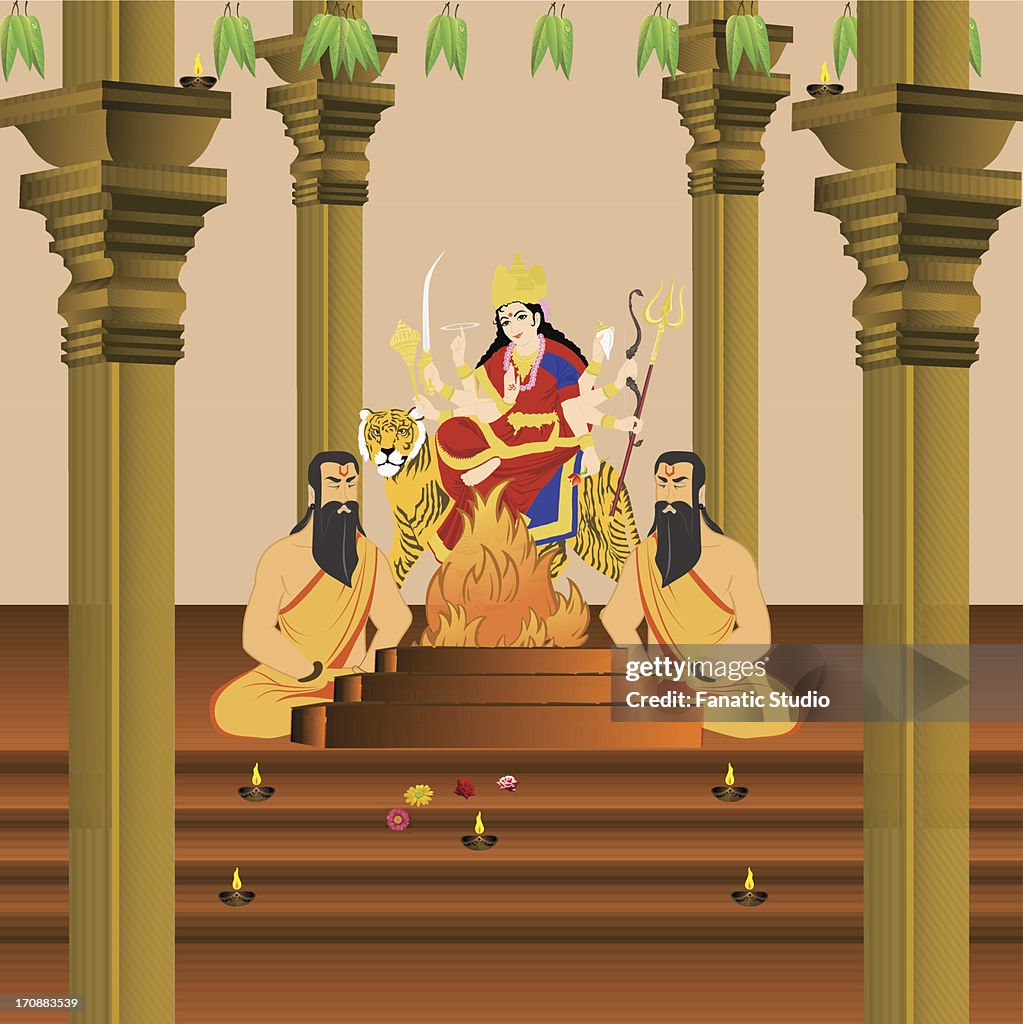 Sadhus Performing Yajna Of Goddess Durga High-Res Vector Graphic - Getty  Images
