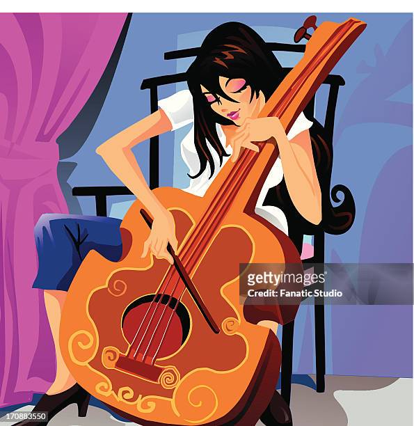 illustrazioni stock, clip art, cartoni animati e icone di tendenza di woman playing a cello - stalker person