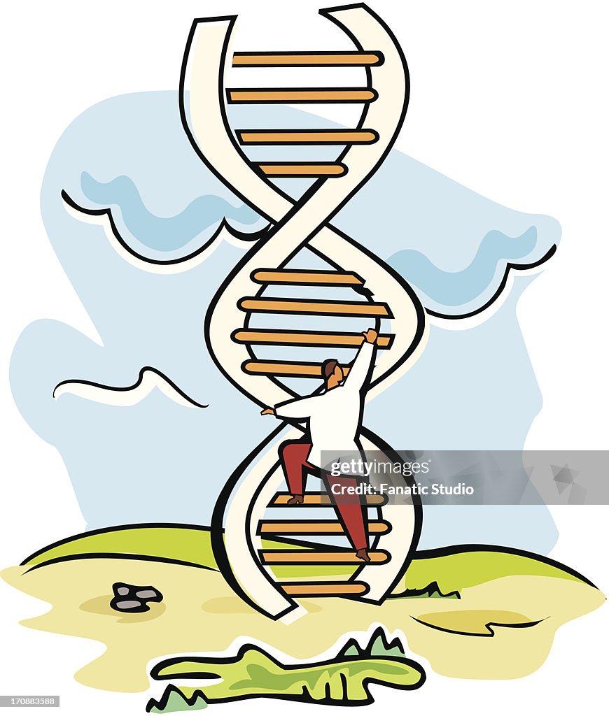 Scientist moving up on a DNA ladder