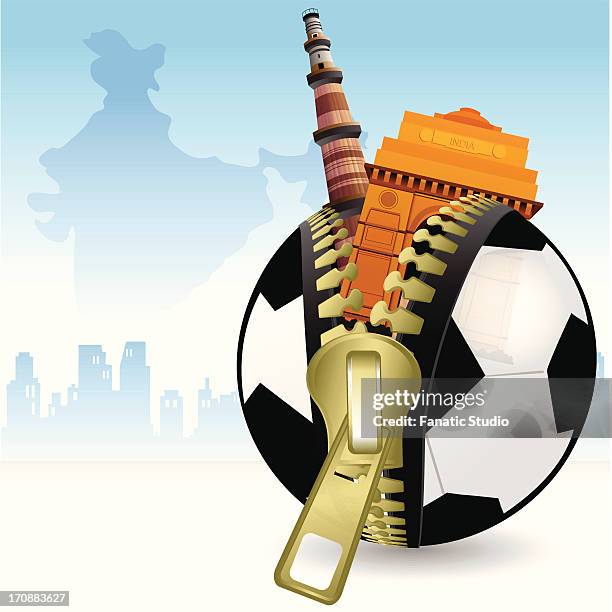 historical buildings of india coming out from the zipper of a soccer ball - première place 幅插畫檔、美工圖案、卡通及圖標