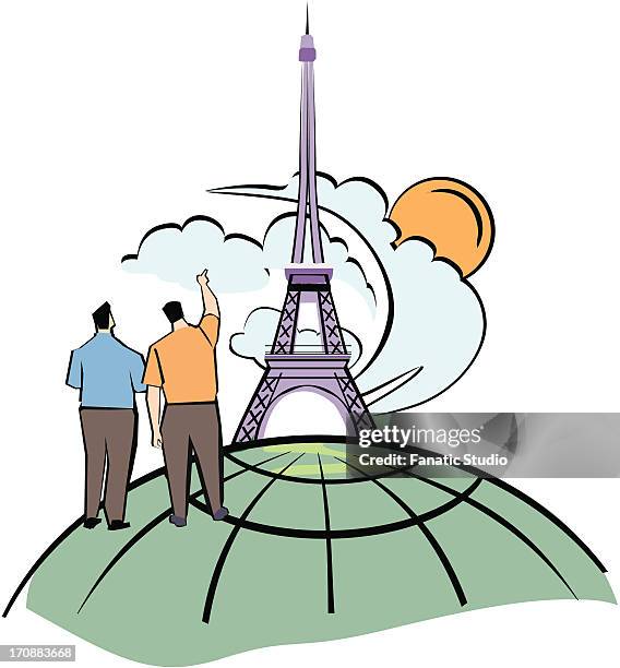 low angle view of a tower, eiffel tower, paris, ile-de-france, france - candidate journey stock illustrations