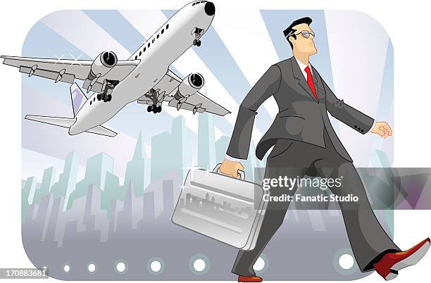 businessman holding a briefcase and walking - keeping in touch clip art stock-grafiken, -clipart, -cartoons und -symbole