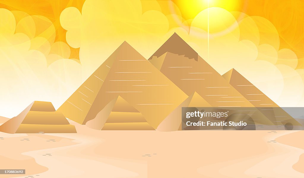 Pyramids on a landscape, Giza Pyramids, Giza, Egypt
