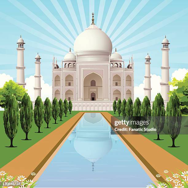 stockillustraties, clipart, cartoons en iconen met facade of a mausoleum, taj mahal, agra, uttar pradesh, india - taj mahal