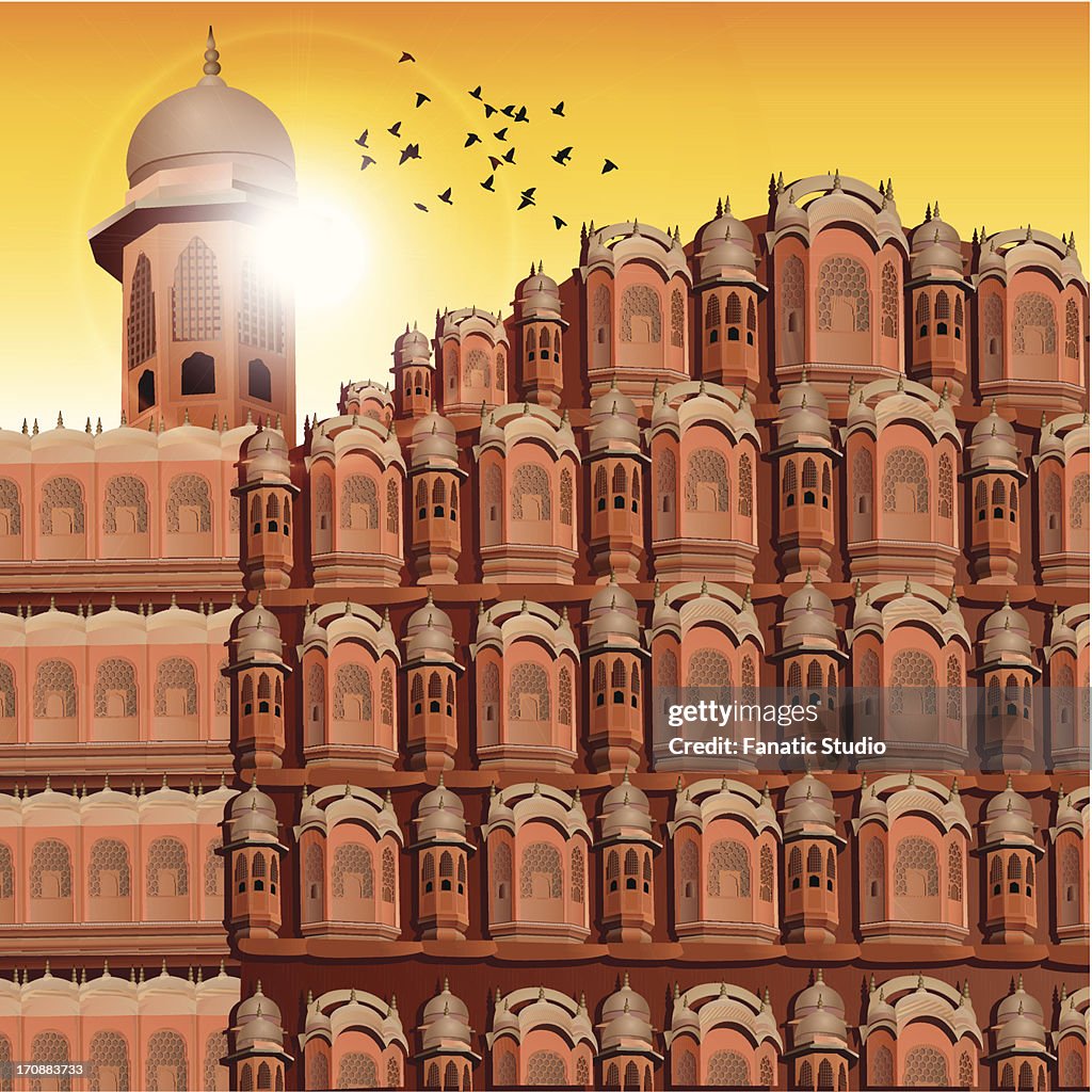 Low angle view of a palace, Hawa Mahal, Jaipur, Rajasthan, India
