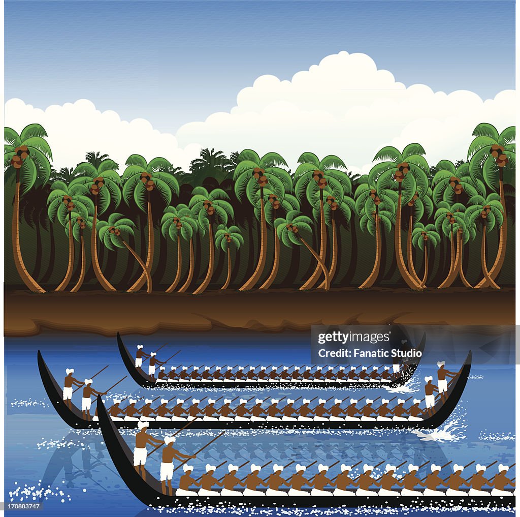 Snake boat racing in Onam festival, Kerala, India