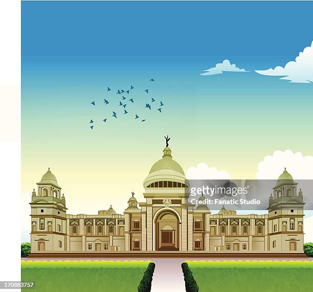 stockillustraties, clipart, cartoons en iconen met facade of a memorial building, victoria memorial, kolkata, west bengal, india - calcutta