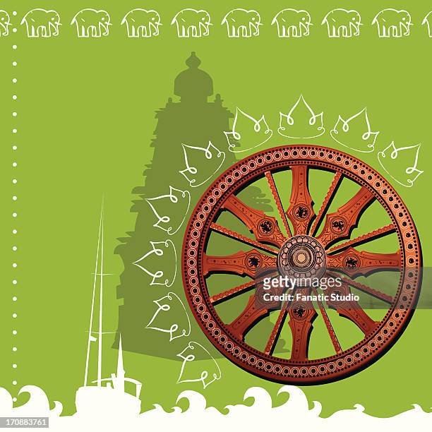 close-up of konark wheel, sun temple, konark, orissa, india - konark wheel stock illustrations
