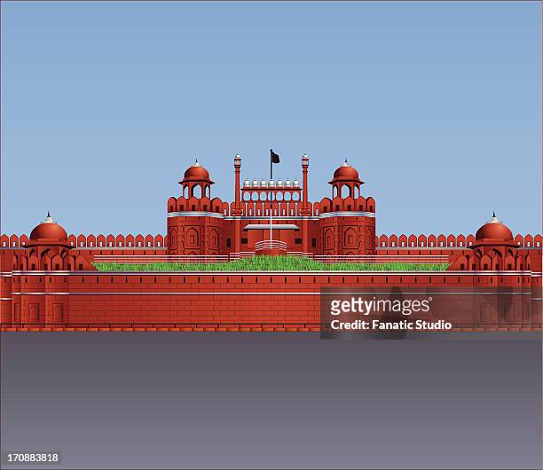 facade of a fort, red fort, delhi, india - onu 幅插畫檔、美工圖案、卡通及圖標