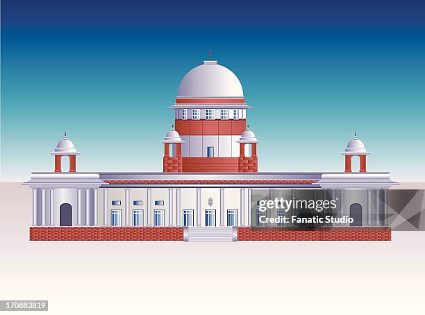 facade of a government building, supreme court, new delhi, india - new delhi stock illustrations