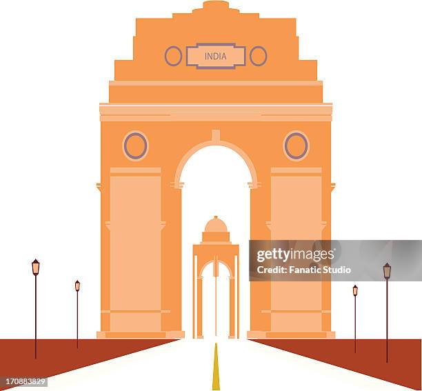 lampposts in front of a war memorial, india gate, new delhi, india - attending stock illustrations