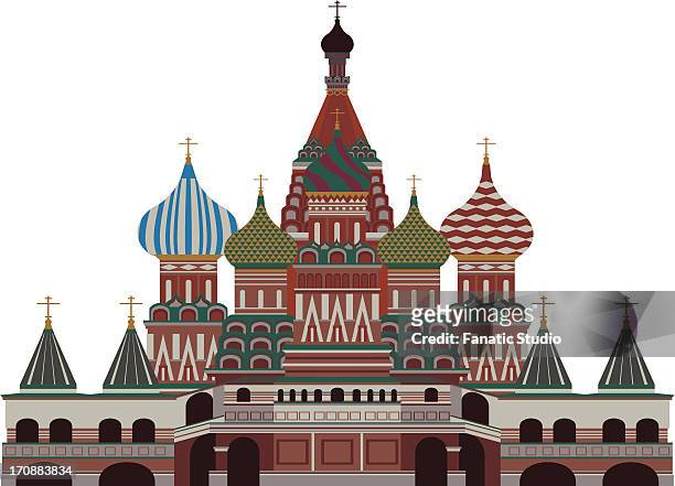 ilustraciones, imágenes clip art, dibujos animados e iconos de stock de facade of a cathedral, st. basil's cathedral, red square, moscow, russia - onion dome