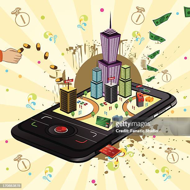 illustrations, cliparts, dessins animés et icônes de illustrative representation showing the use of a mobile phone for banking - carte bancaire voiture