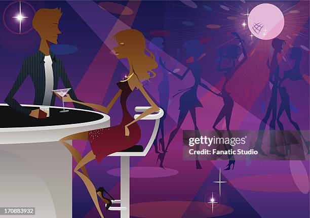 couple having drinks in a bar - bar table stock illustrations