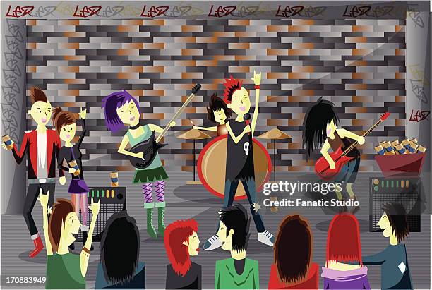 university students performing a musical show - school band stock illustrations