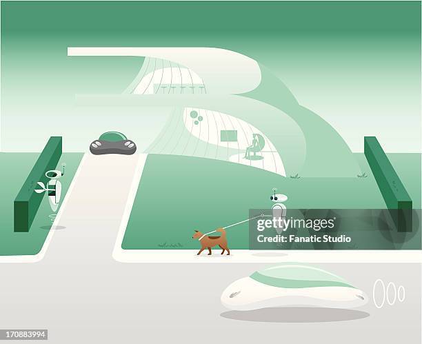 robots doing domestic works - robotic dog stock illustrations