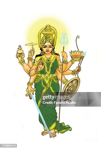 goddess durga - hindu segenszeichen stock-grafiken, -clipart, -cartoons und -symbole