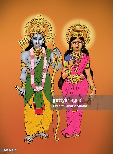 lord rama with goddess sita - ramayana stock illustrations