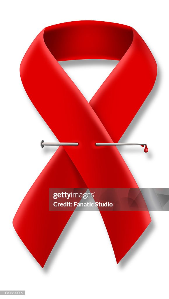 Close-up of AIDS awareness ribbon