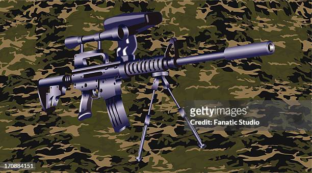 machine gun on a camouflaged background - trigger warning stock illustrations
