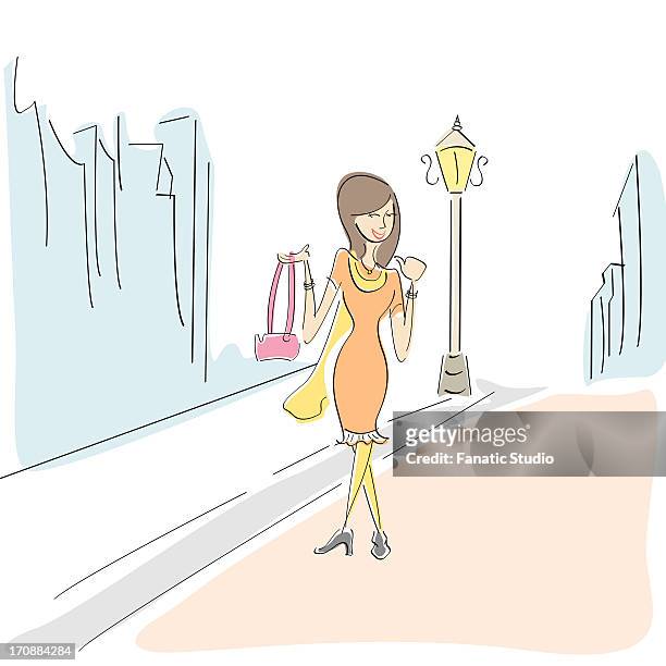 woman hitchhiking on the road - hitchhiking stock illustrations