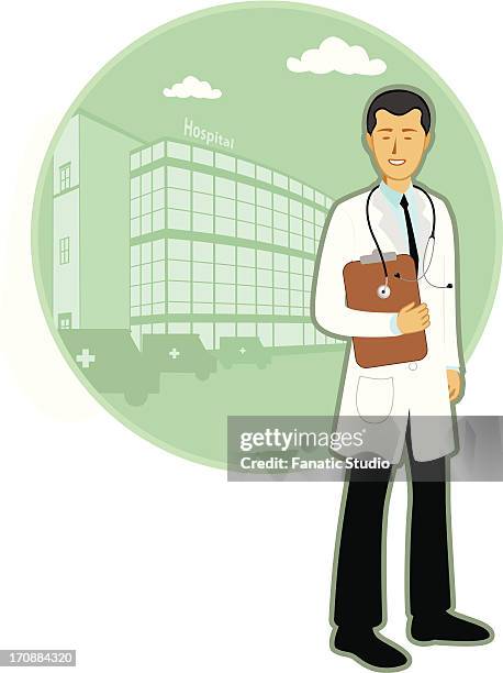 doctor holding a clipboard - skill building stock illustrations