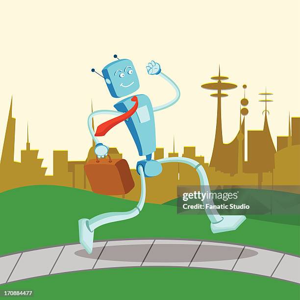 robot running with a briefcase - empty sidewalk stock illustrations
