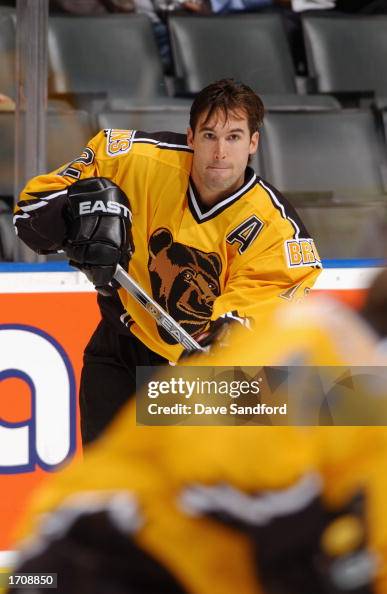 Center Brian Rolston of the Boston Bruins skates in warm-ups prior to ...