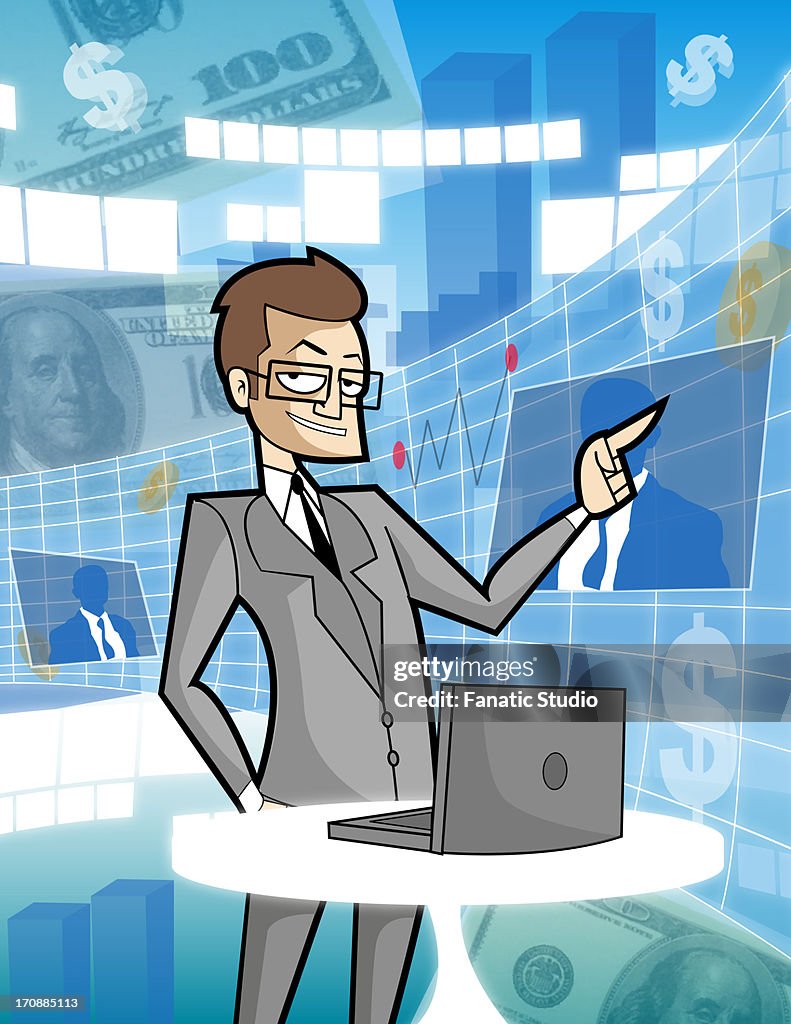 Businessman using a virtual screen