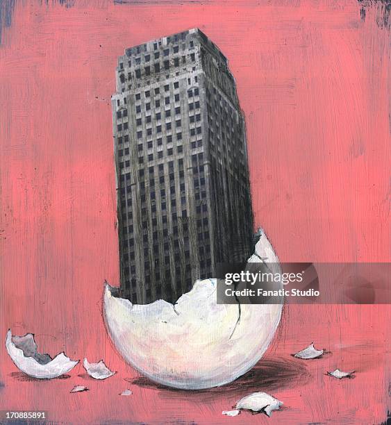 business building emerging from egg - emerging markets stock illustrations