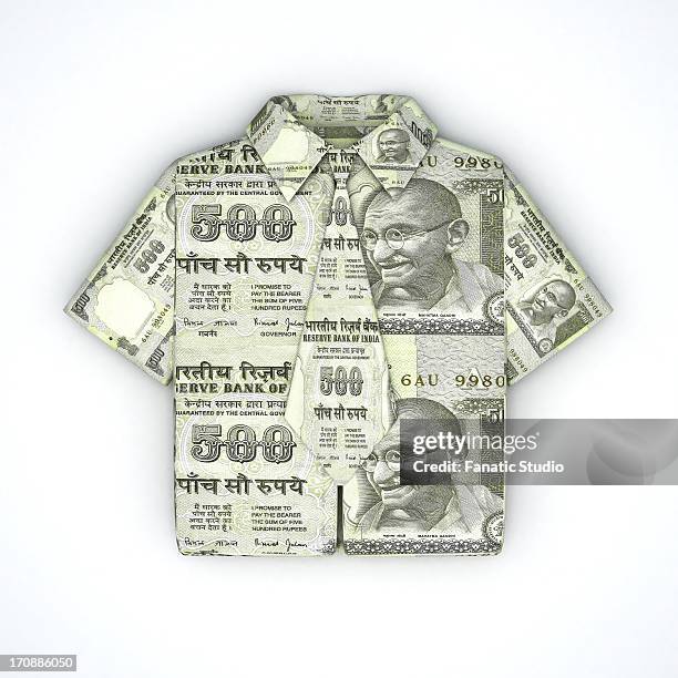 indian five hundred rupee note folded into the shape of a shirt and tie - gandhi stock illustrations