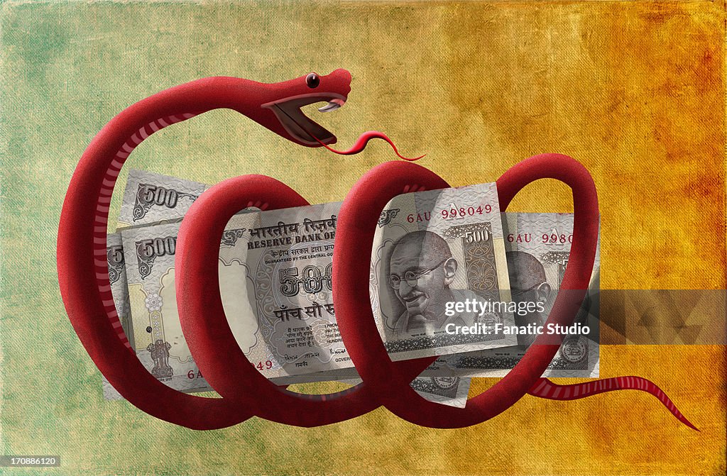 Conceptual illustration of money is the root of all evil