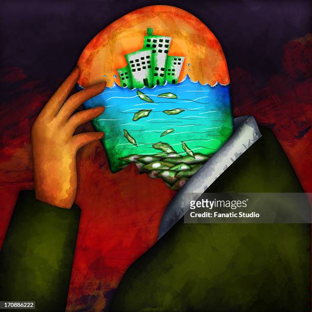 illustrative image of a person in depression representing economic failure - liquidation stock illustrations