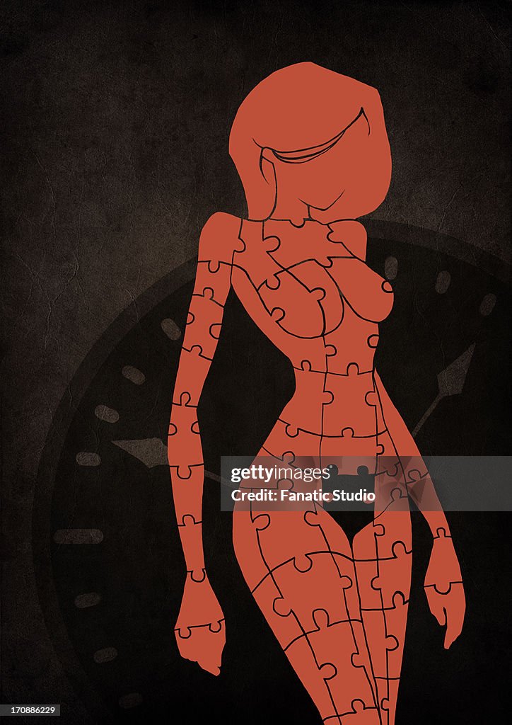 Conceptual shot of missing puzzle piece on woman's body representing menopause