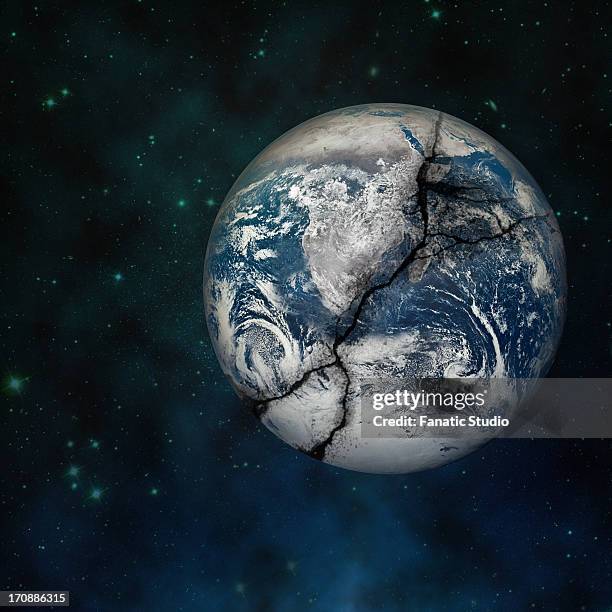 illustrative image of cracked planet representing global warming - breaking stock illustrations
