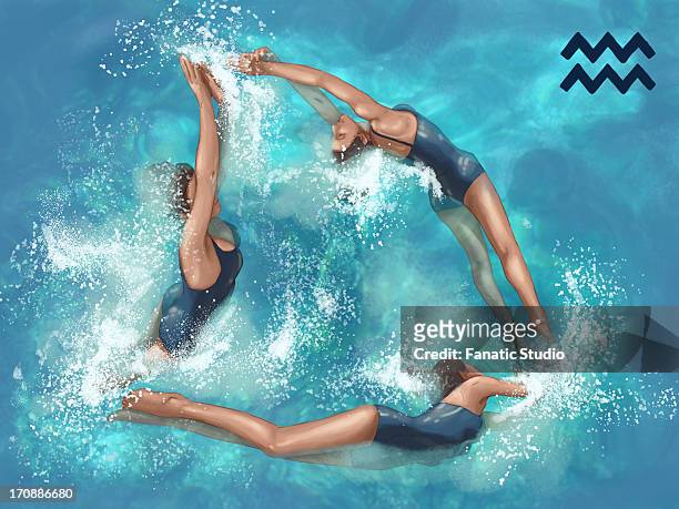 illustrative image of women performing aerobics representing aquarius sign - aquagym stock-grafiken, -clipart, -cartoons und -symbole