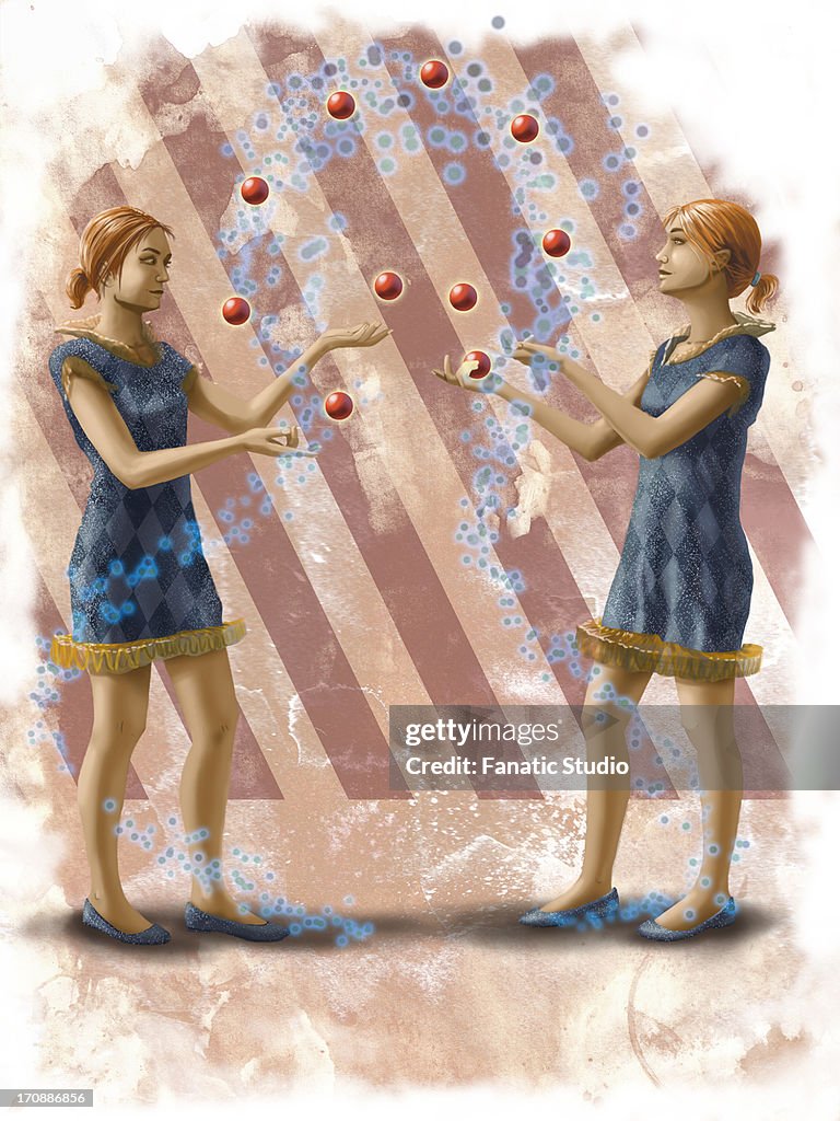 Illustrative image of female circus performers juggling