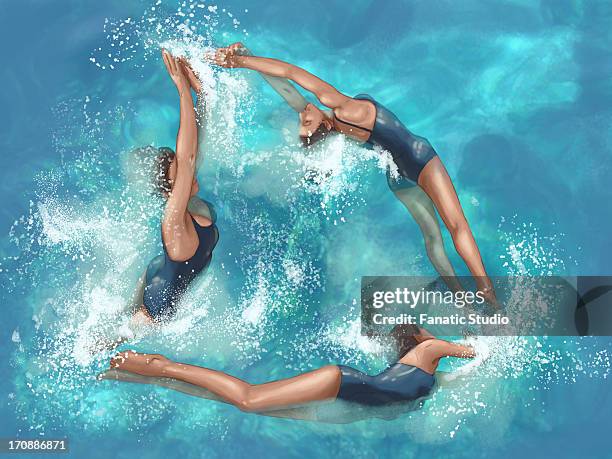 illustrative image of women performing aerobics during circus act - water aerobics 幅插畫檔、美工圖案、卡通及圖標