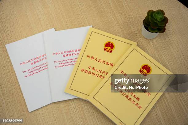 Booklets of the Basic Law and the National Security Law on October 6, 2023 in Hong Kong, China. The Recruitment Centre, General Grades Office of the...